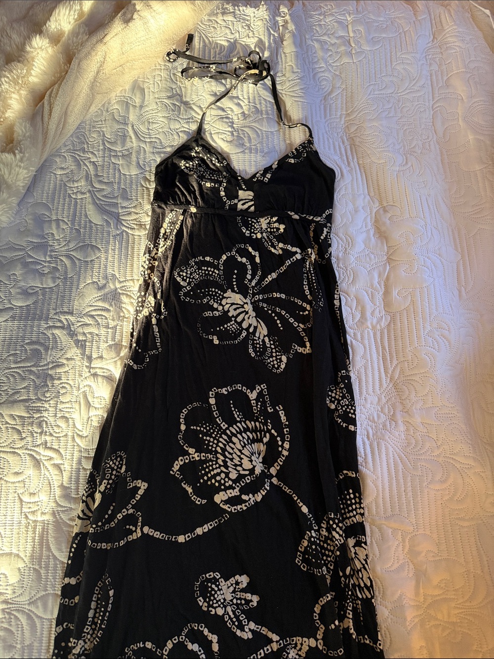 Express Black Floral Halter Maxi Dress with Ivory Print